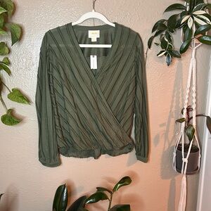 NWT Anthropologie MAEVE Audre Textured Top Olive Green